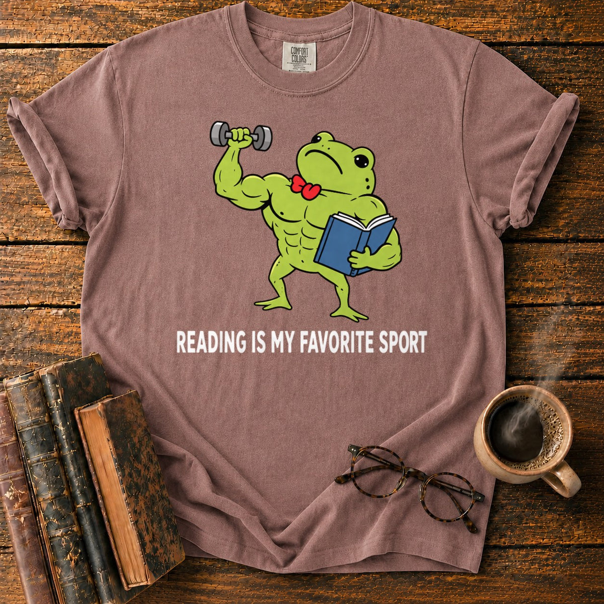 Muscular Frog’s Favorite Sport Reading T-Shirt in Espresso – BooksThreads