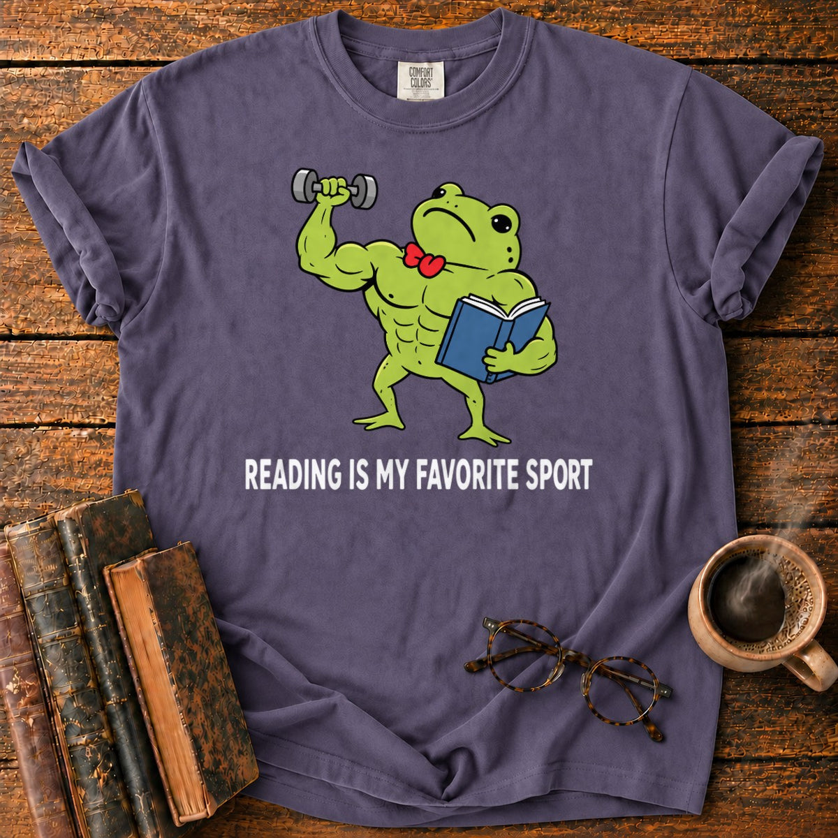 Muscular Frog’s Favorite Sport Reading T-Shirt in Grape – BooksThreads