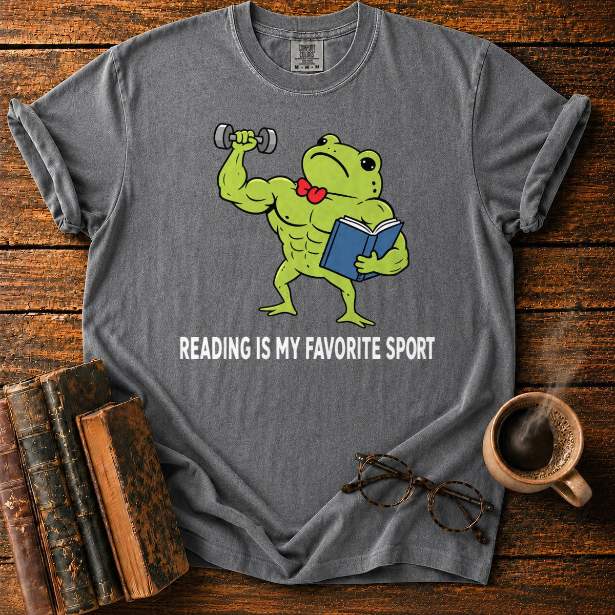 Muscular Frog’s Favorite Sport Reading T-Shirt in Pepper – BooksThreads