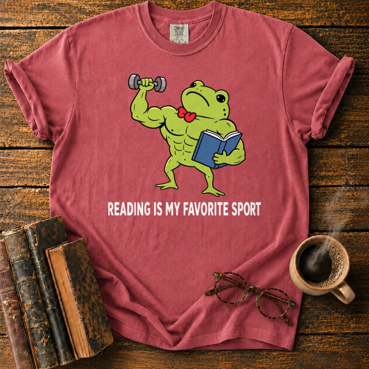 Muscular Frog’s Favorite Sport Reading T-Shirt in Watermelon – BooksThreads
