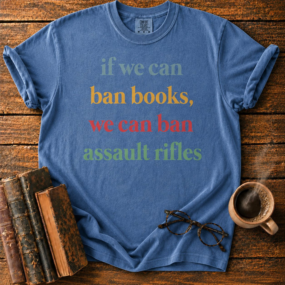 Muted Serif Typography T-Shirt in Denim – BooksThreads