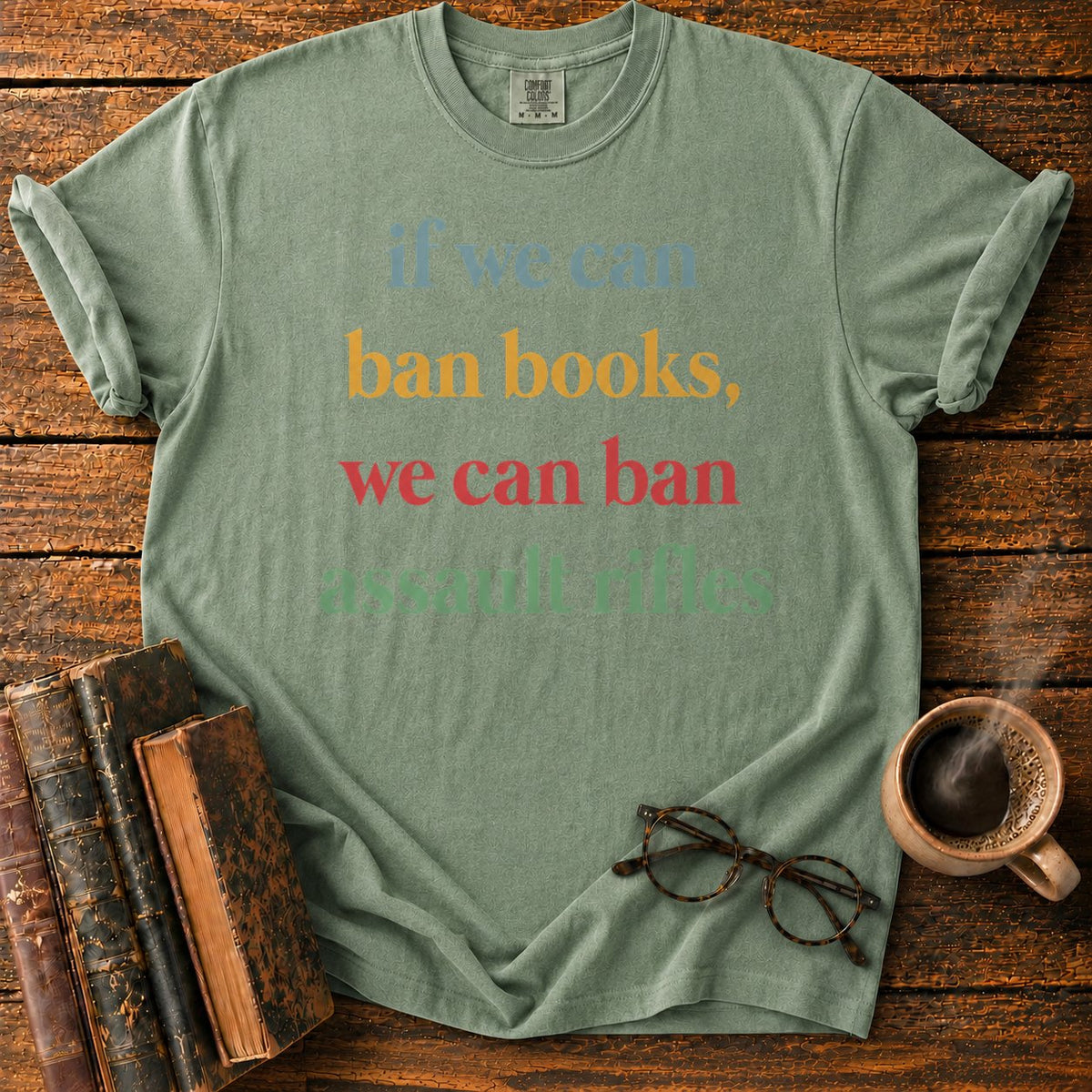 Muted Serif Typography T-Shirt in Moss – BooksThreads