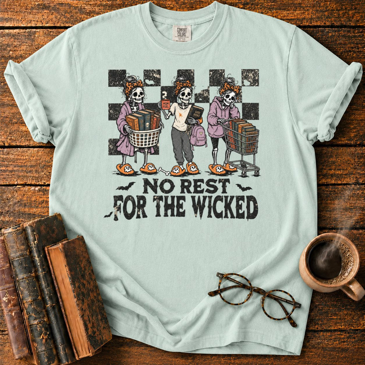 No Rest For The Wicked Skeletons T-Shirt in Bay – BooksThreads