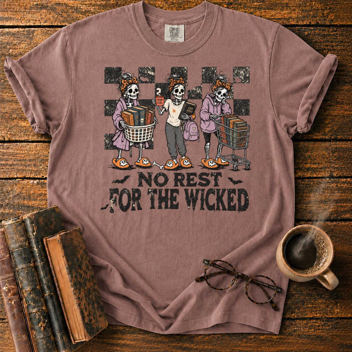 No Rest For The Wicked Skeletons T-Shirt in Espresso – BooksThreads