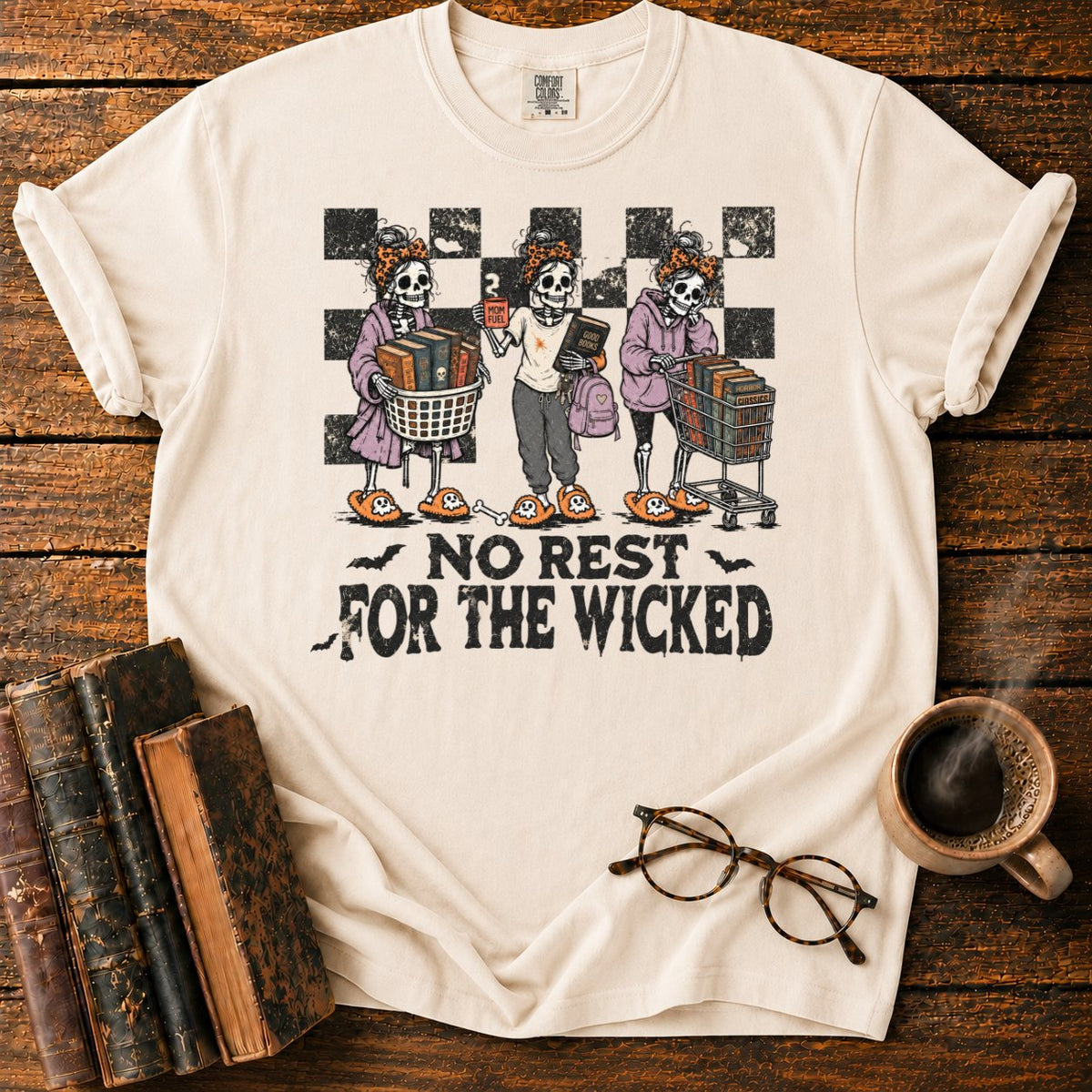 No Rest For The Wicked Skeletons T-Shirt in Ivory – BooksThreads