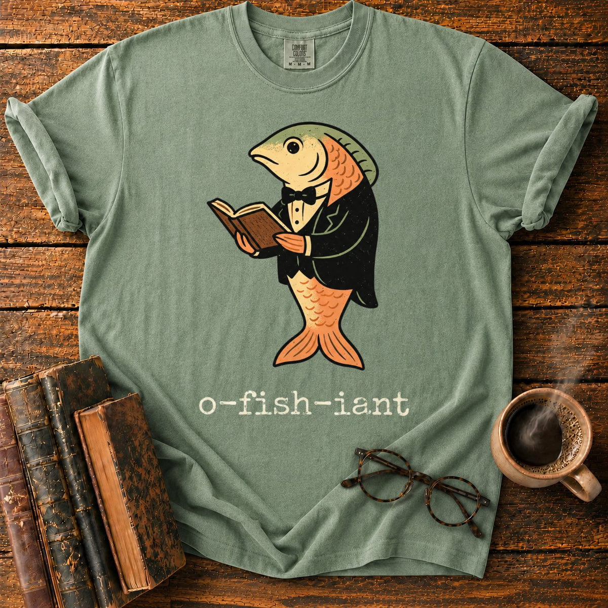 O Fish Iant Tuxedo Reader T-Shirt in Moss – BooksThreads