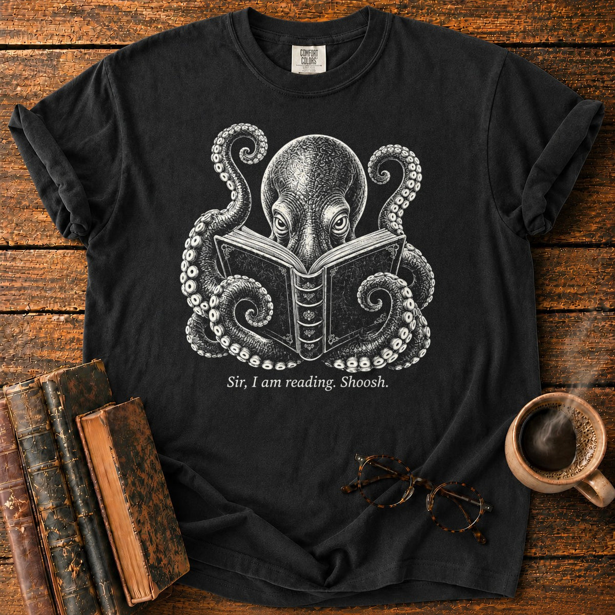 Octopus Reading Shoosh T-Shirt in Black – BooksThreads