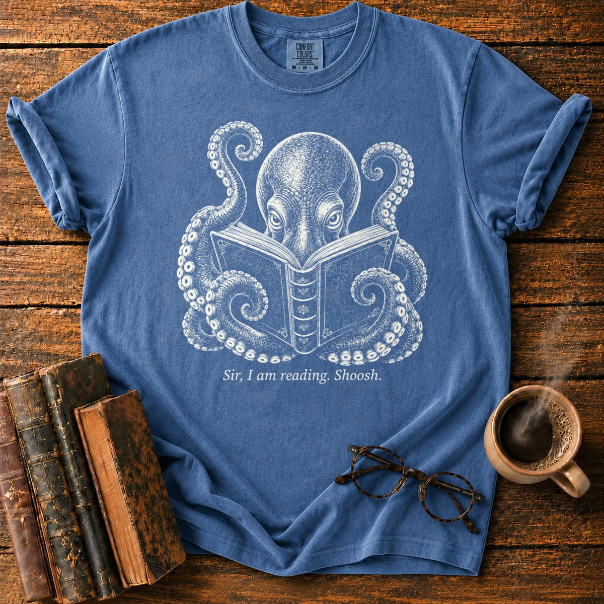 Octopus Reading Shoosh T-Shirt in Denim – BooksThreads
