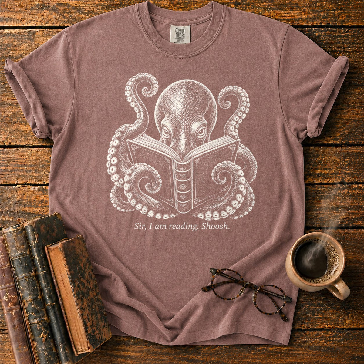 Octopus Reading Shoosh T-Shirt in Espresso – BooksThreads