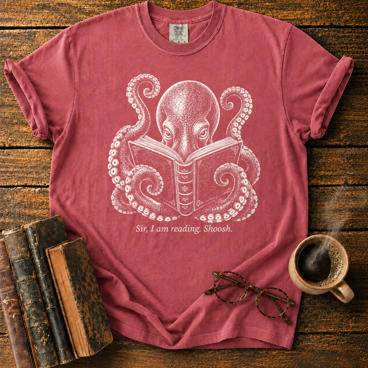 Octopus Reading Shoosh T-Shirt in Watermelon – BooksThreads