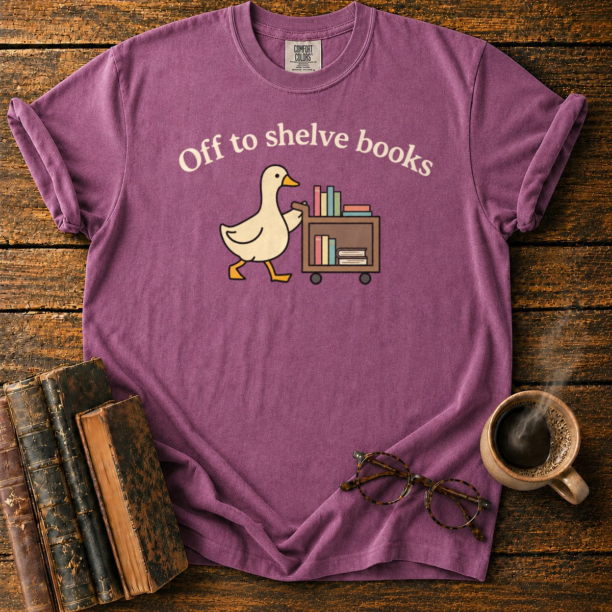 Off To Shelve Books T-Shirt in Berry – BooksThreads
