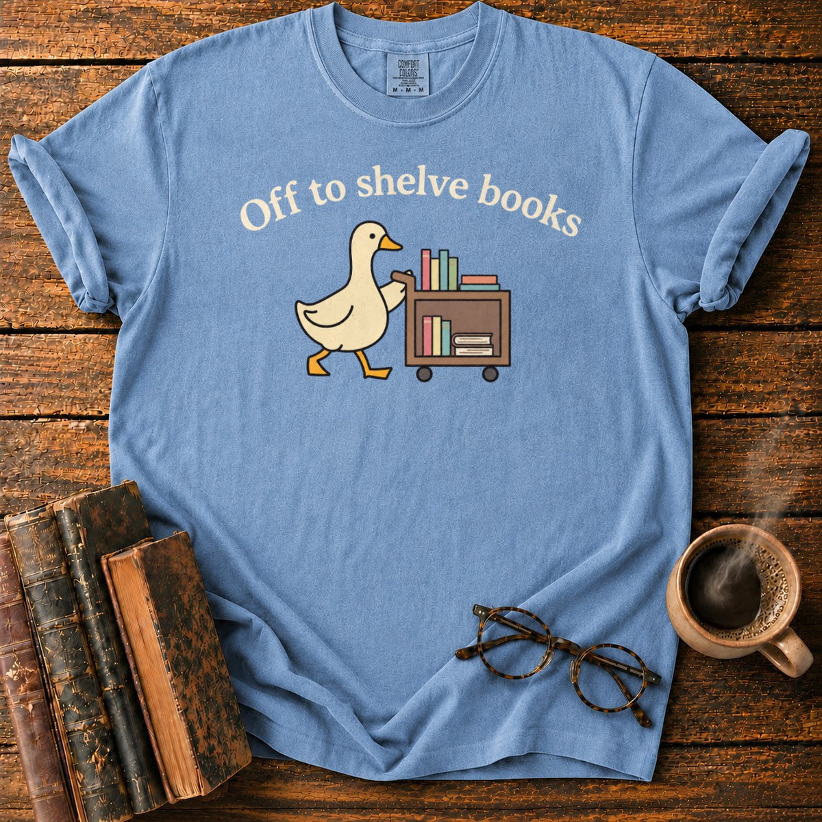 Off To Shelve Books T-Shirt in Blue Jean – BooksThreads