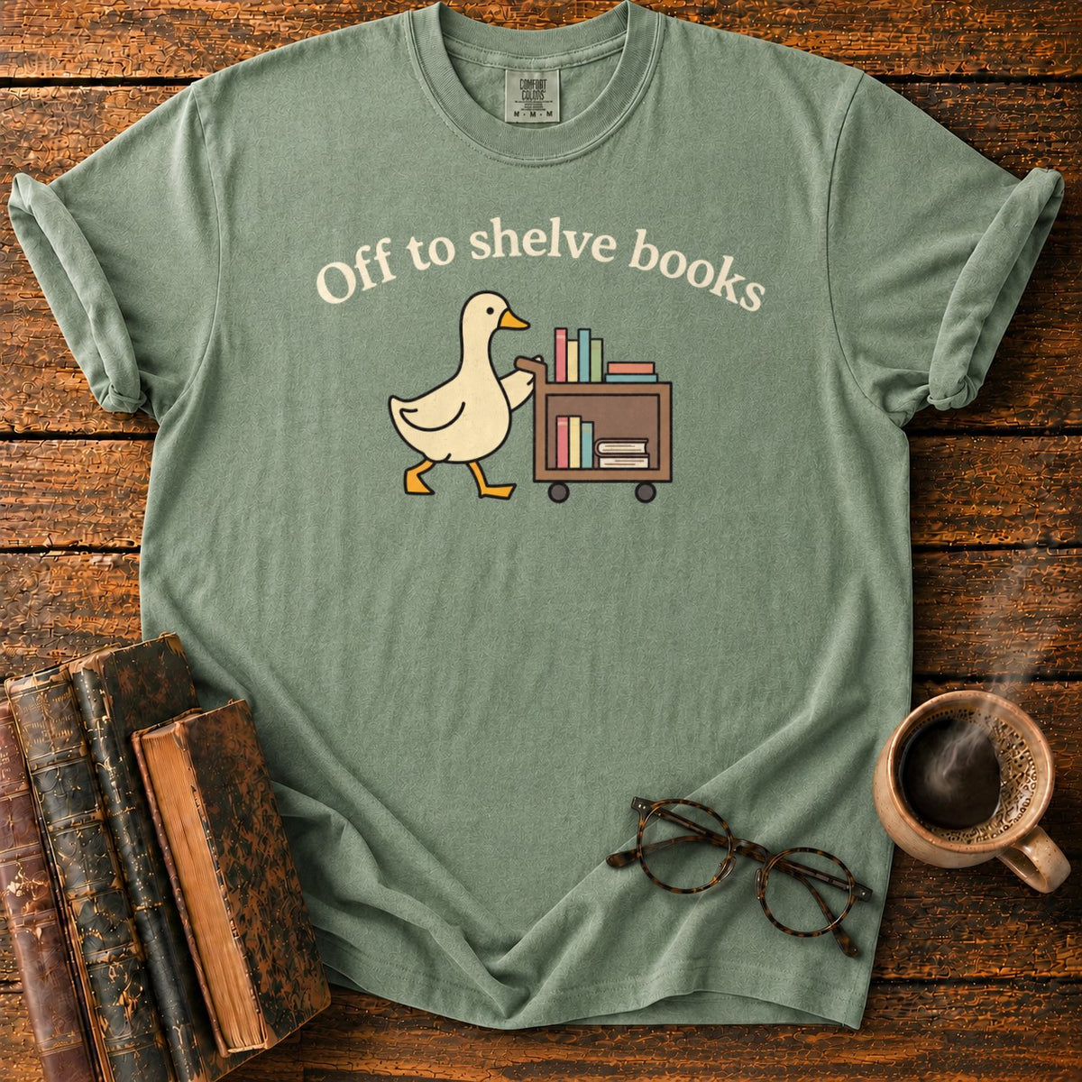 Off To Shelve Books T-Shirt in Moss – BooksThreads
