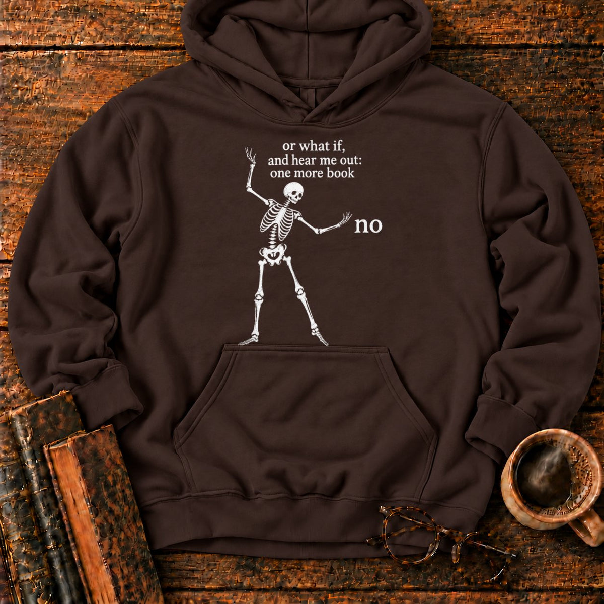 One More Book Skeleton Hoodie in Dark Chocolate – BooksThreads