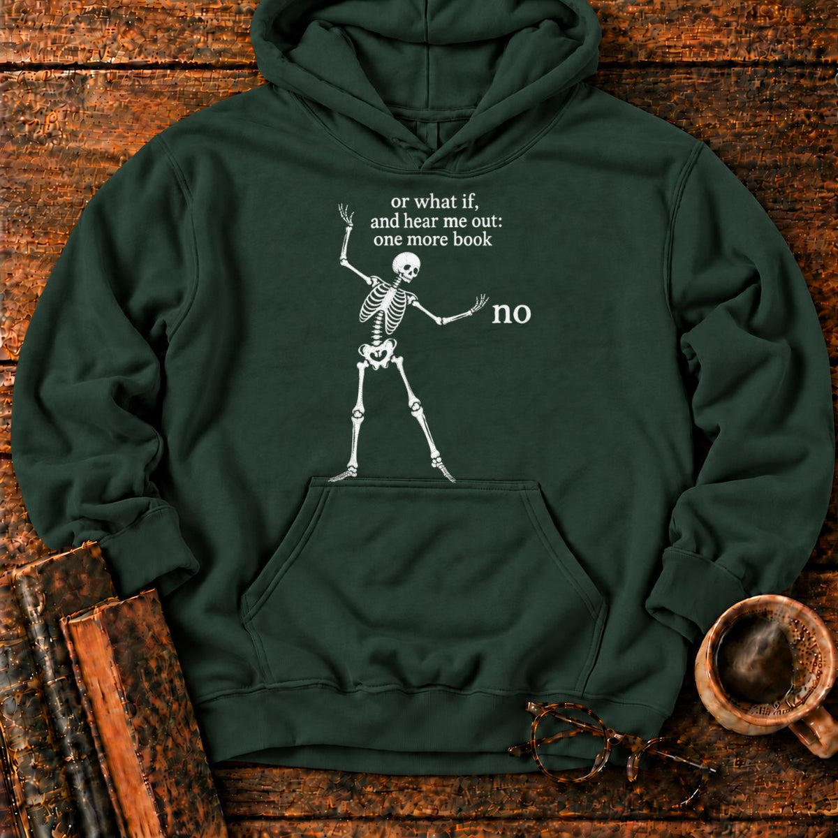 One More Book Skeleton Hoodie in Forest Green – BooksThreads