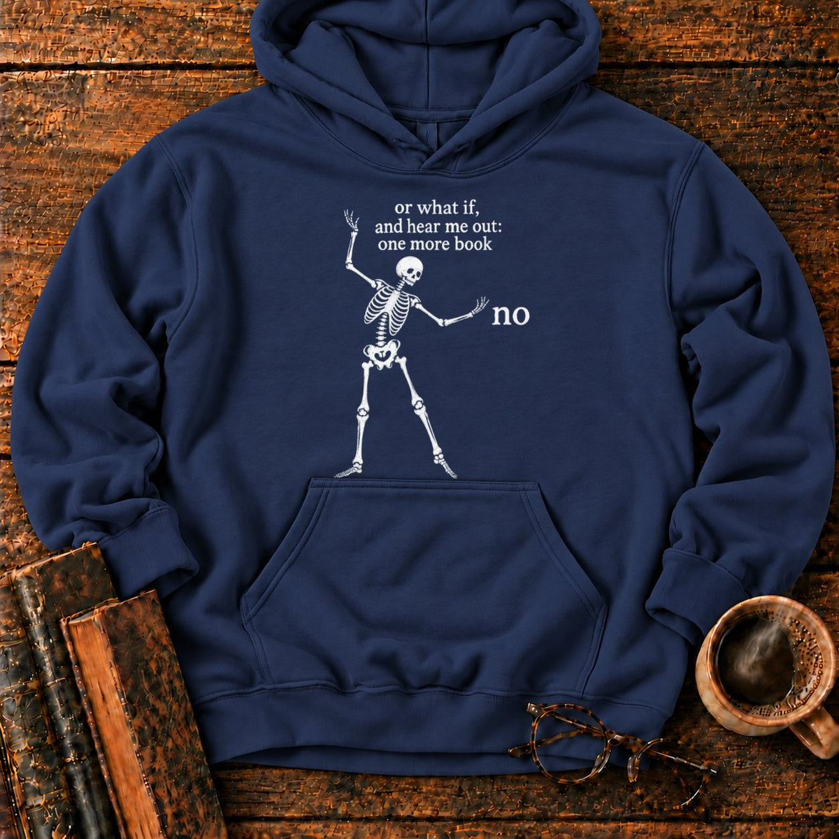 One More Book Skeleton Hoodie in Navy – BooksThreads