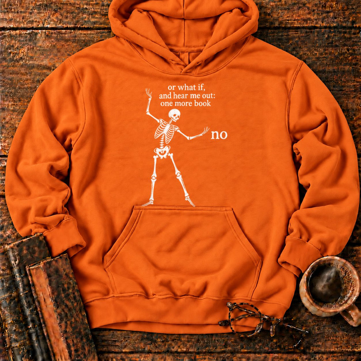 One More Book Skeleton Hoodie in Orange – BooksThreads