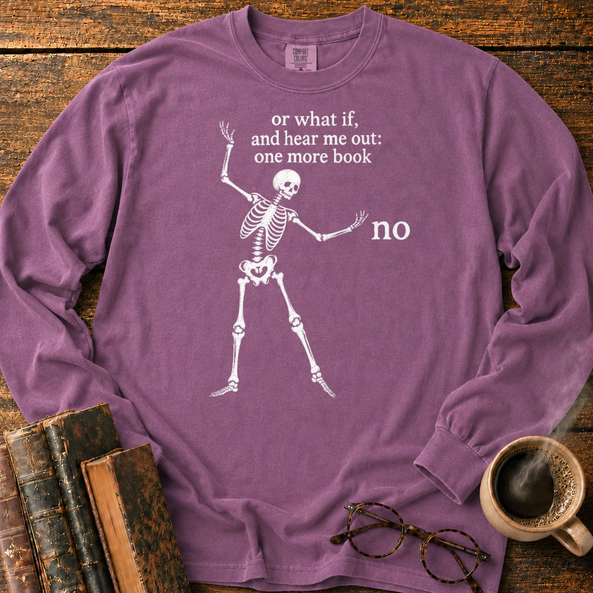 One More Book Skeleton LS T-Shirt in Berry – BooksThreads