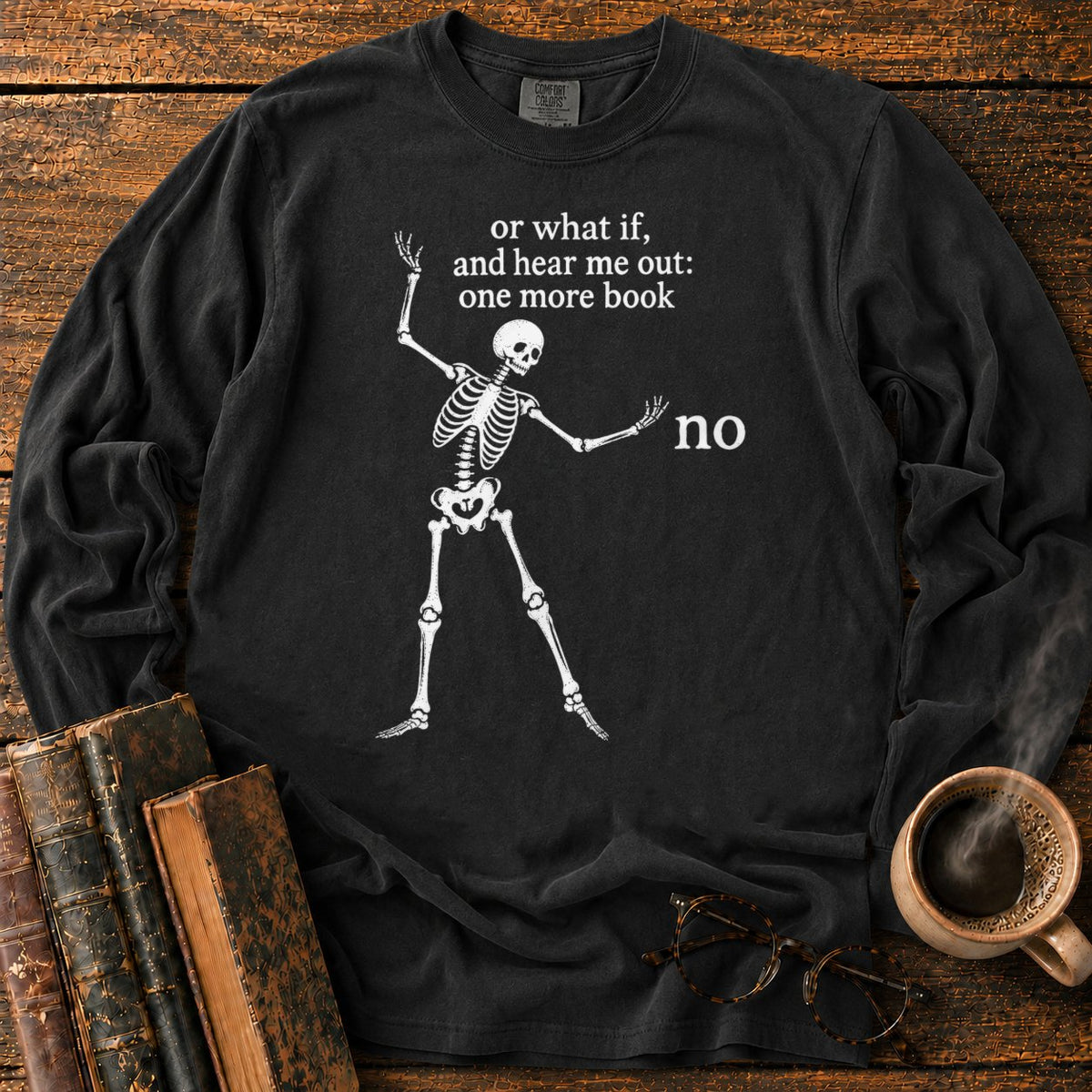 One More Book Skeleton LS T-Shirt in Black – BooksThreads