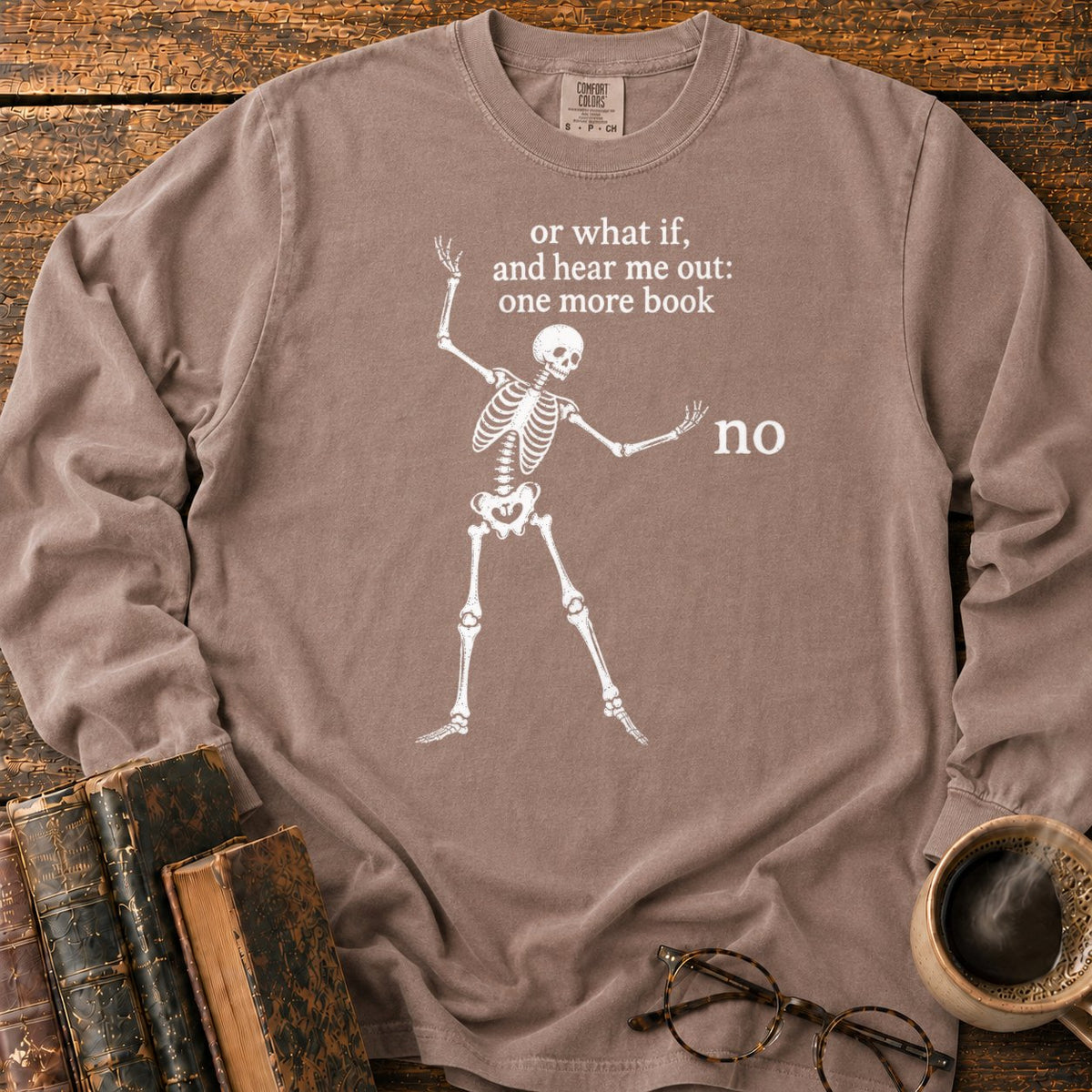 One More Book Skeleton LS T-Shirt in Espresso – BooksThreads