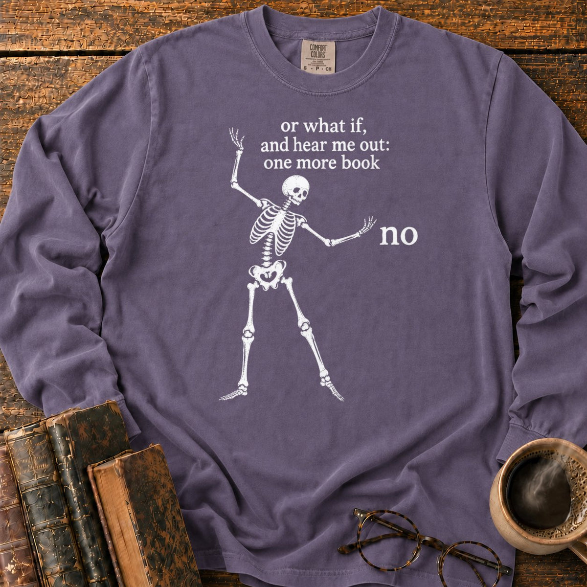 One More Book Skeleton LS T-Shirt in Grape – BooksThreads