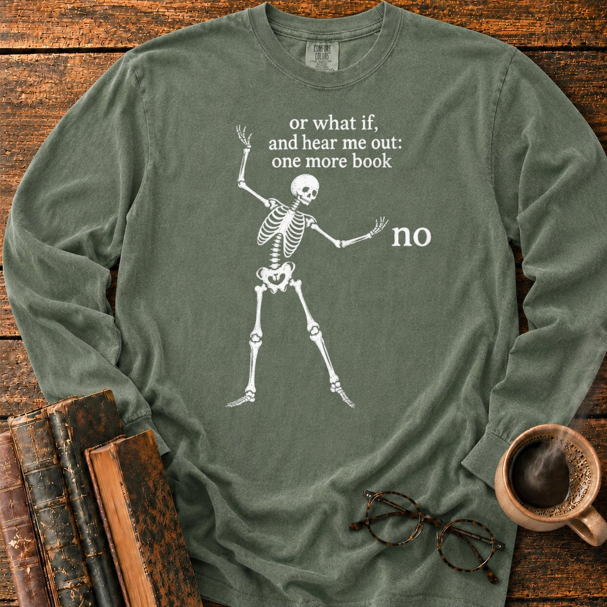 One More Book Skeleton LS T-Shirt in Hemp – BooksThreads