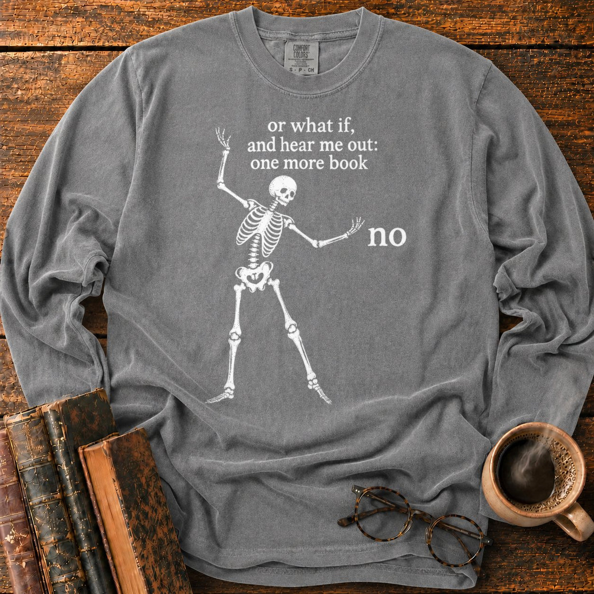 One More Book Skeleton LS T-Shirt in Pepper – BooksThreads