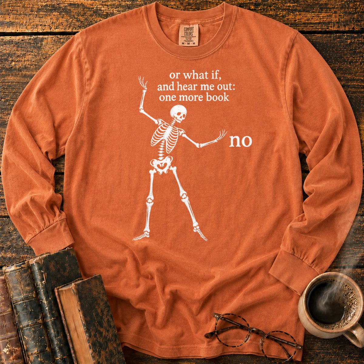 One More Book Skeleton LS T-Shirt in Yam – BooksThreads