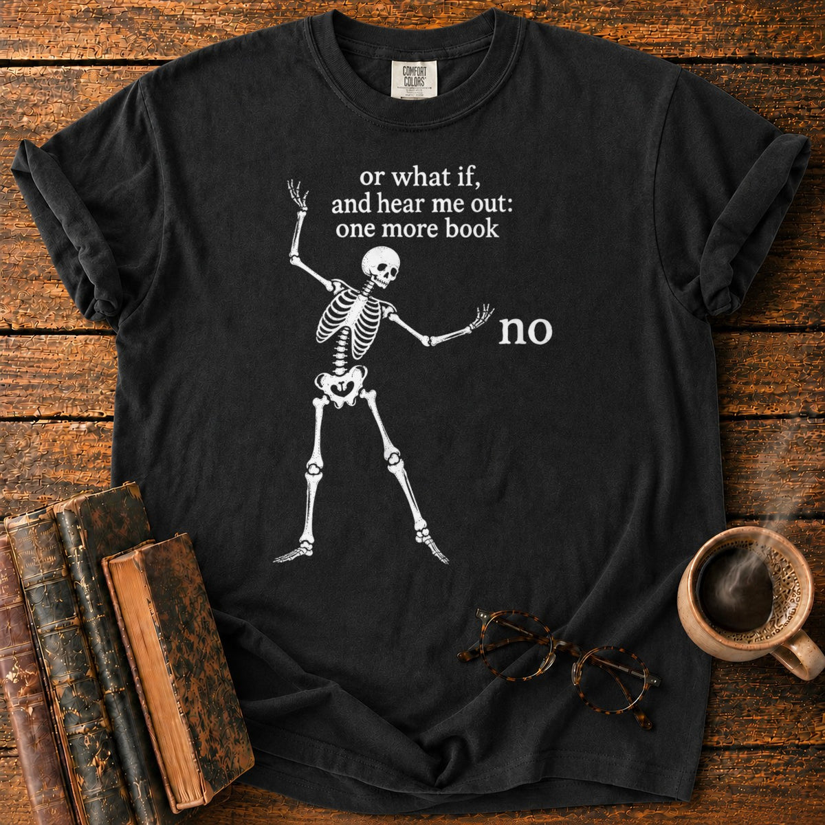 One More Book Skeleton T-Shirt in Black – BooksThreads