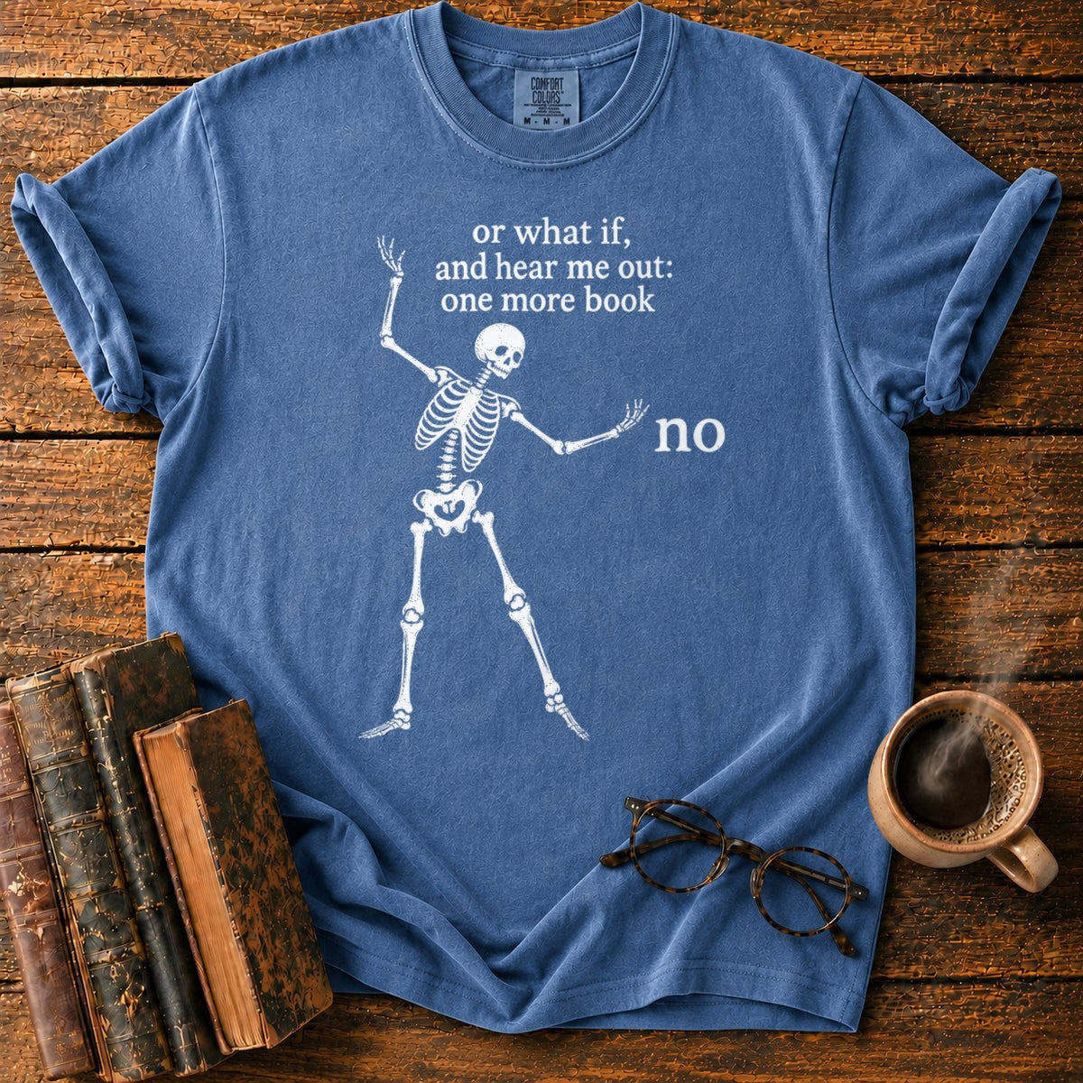 One More Book Skeleton T-Shirt in Denim – BooksThreads