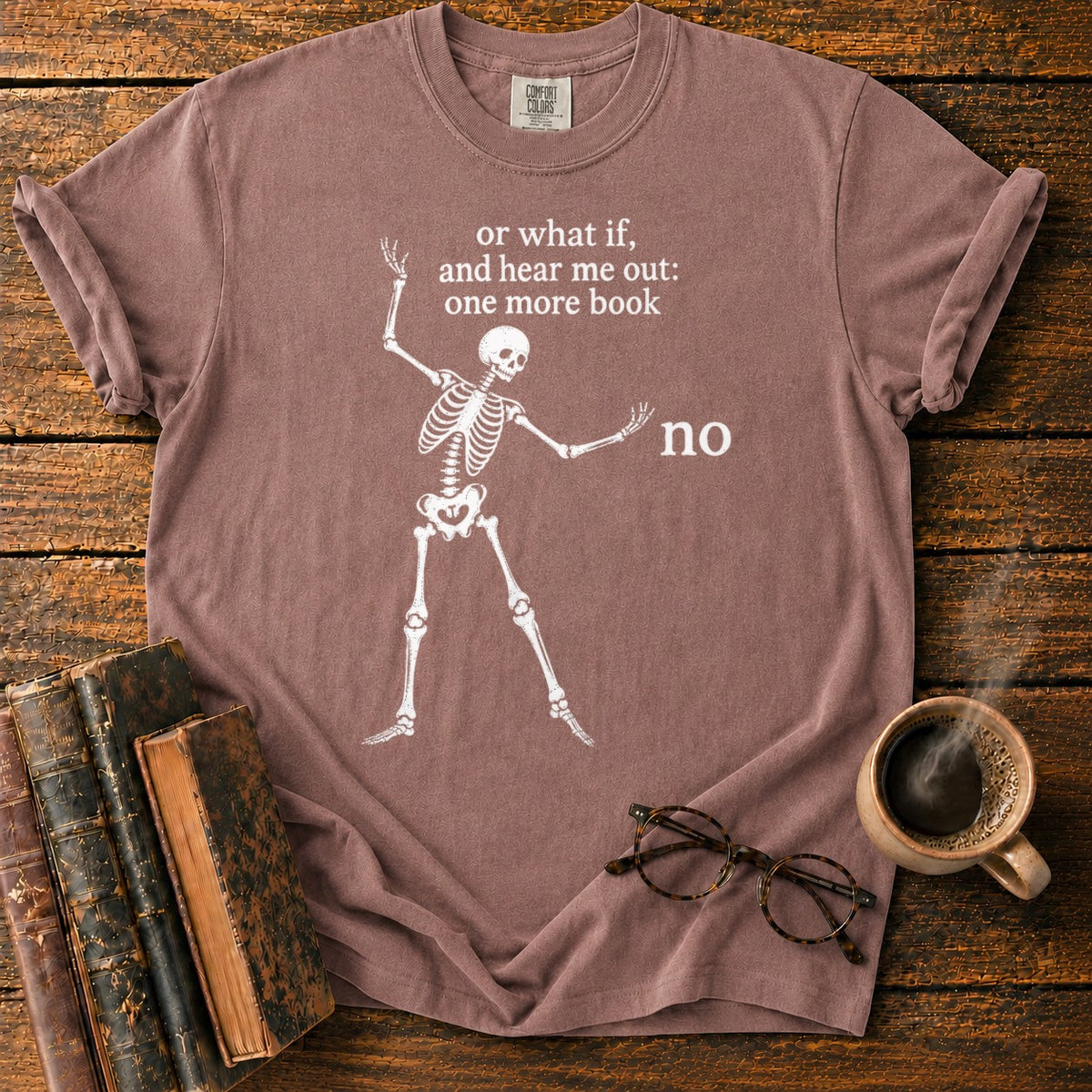 One More Book Skeleton T-Shirt in Espresso – BooksThreads