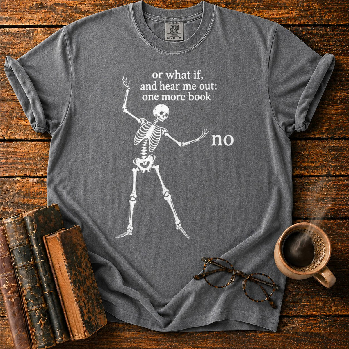 One More Book Skeleton T-Shirt in Pepper – BooksThreads