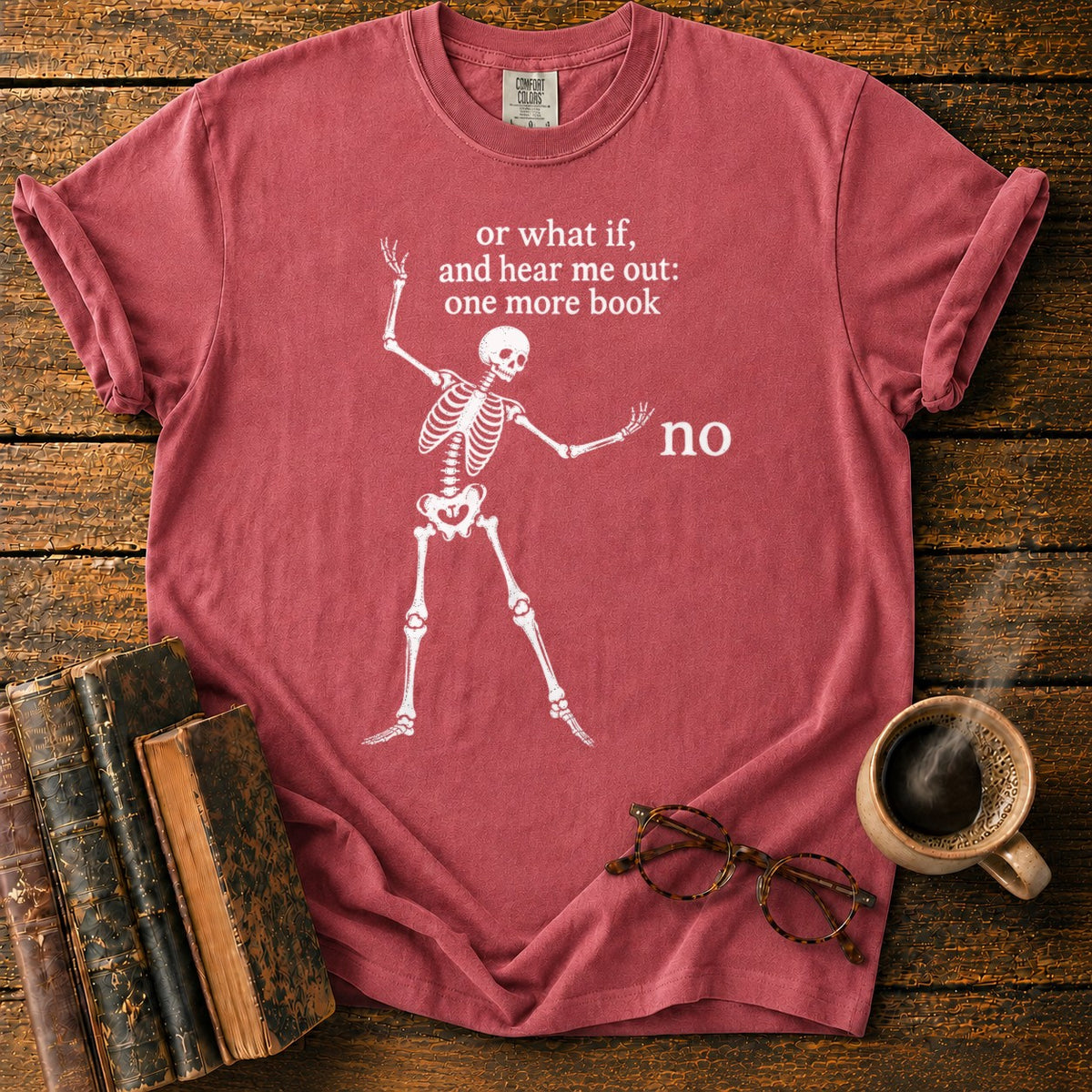 One More Book Skeleton T-Shirt in Watermelon – BooksThreads