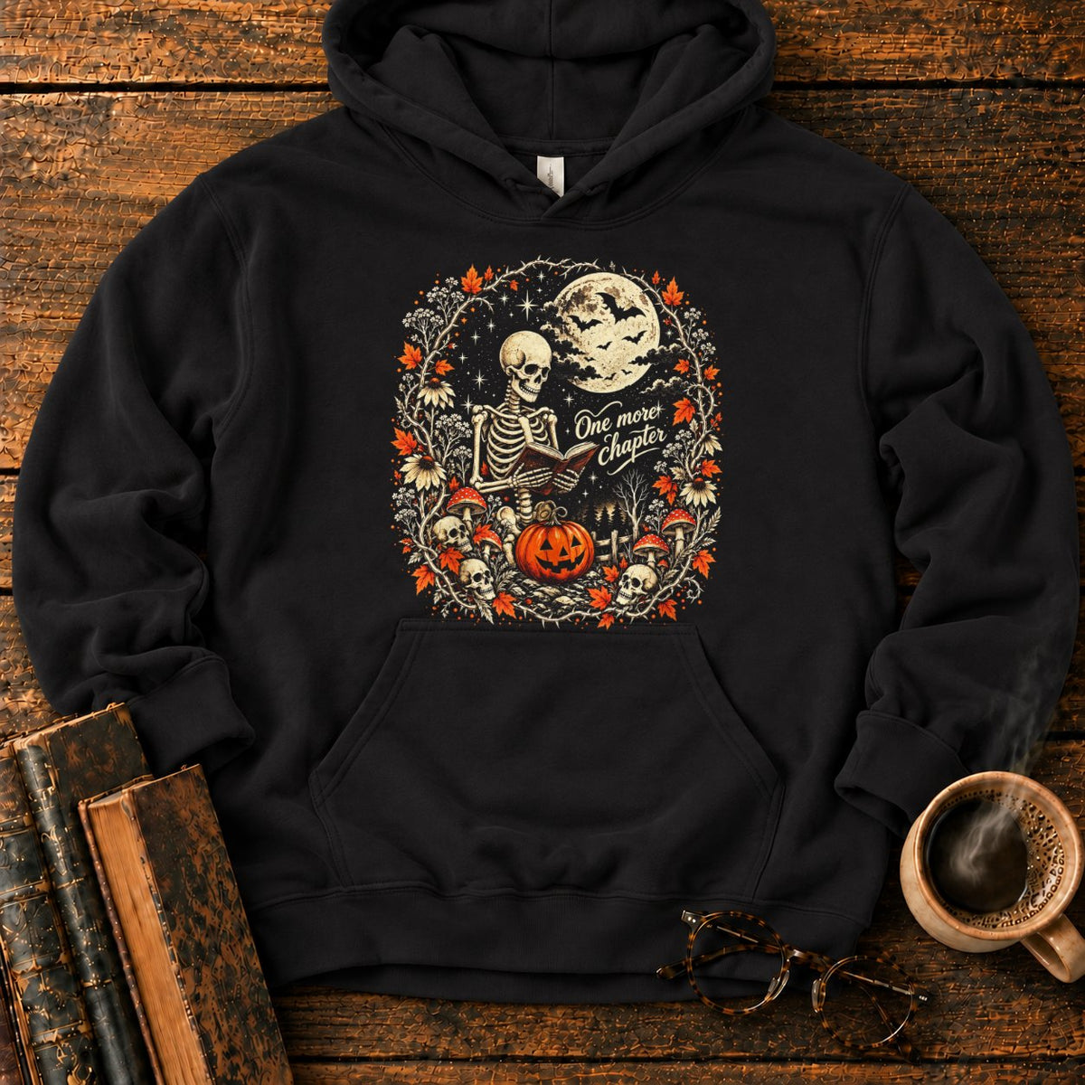 One More Chapter Skeleton Pumpkin Hoodie in Black – BooksThreads