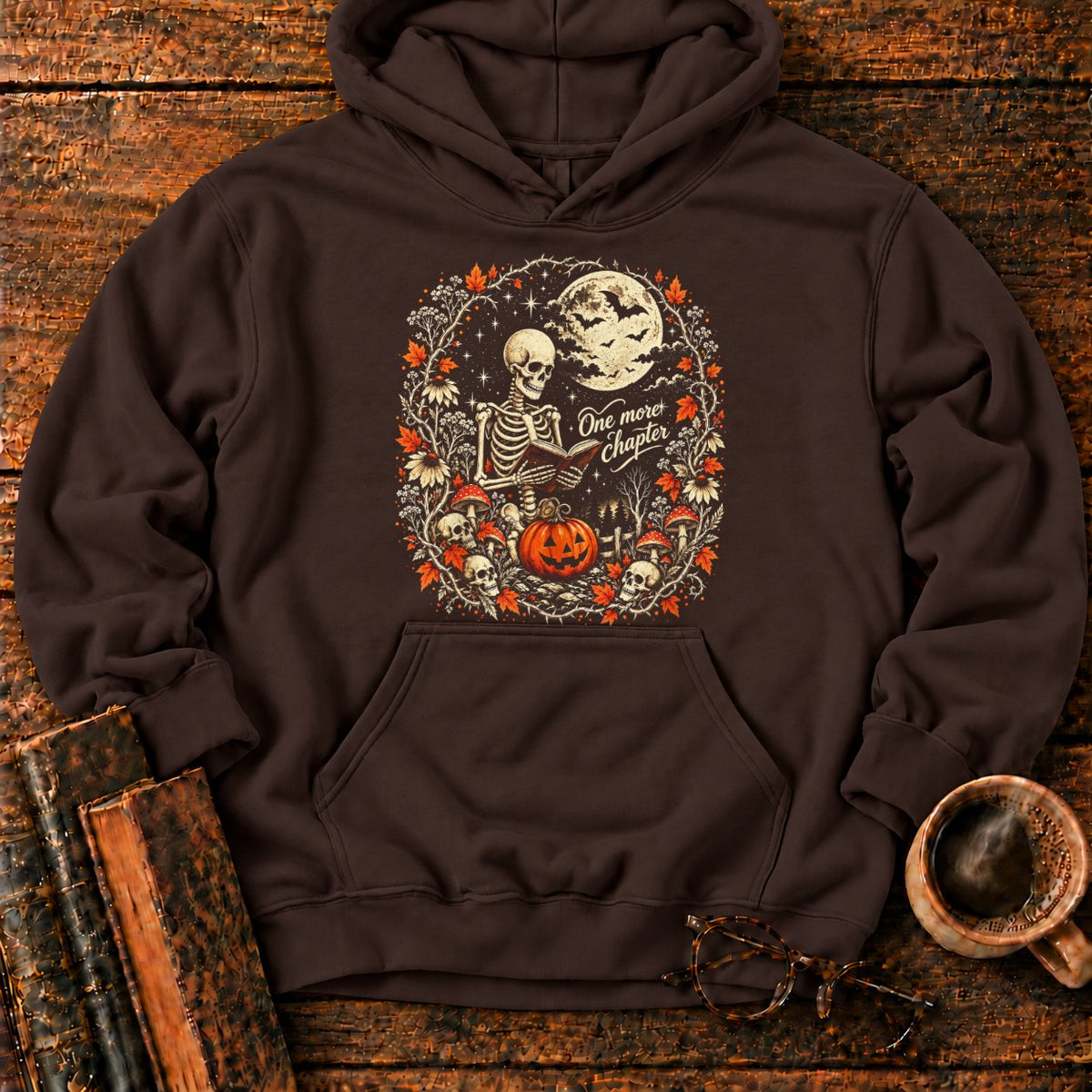 One More Chapter Skeleton Pumpkin Hoodie in Dark Chocolate – BooksThreads