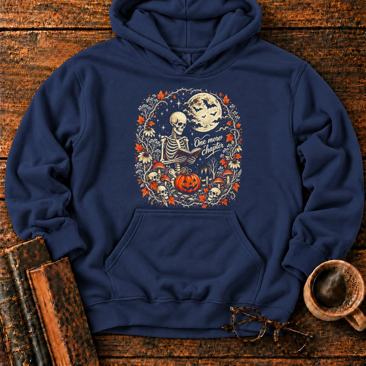 One More Chapter Skeleton Pumpkin Hoodie in Navy – BooksThreads