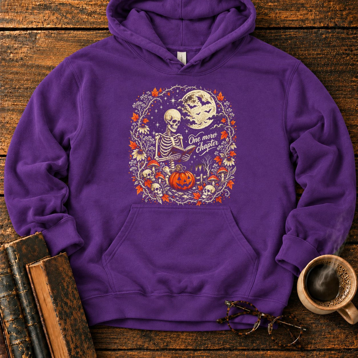 One More Chapter Skeleton Pumpkin Hoodie in Purple – BooksThreads