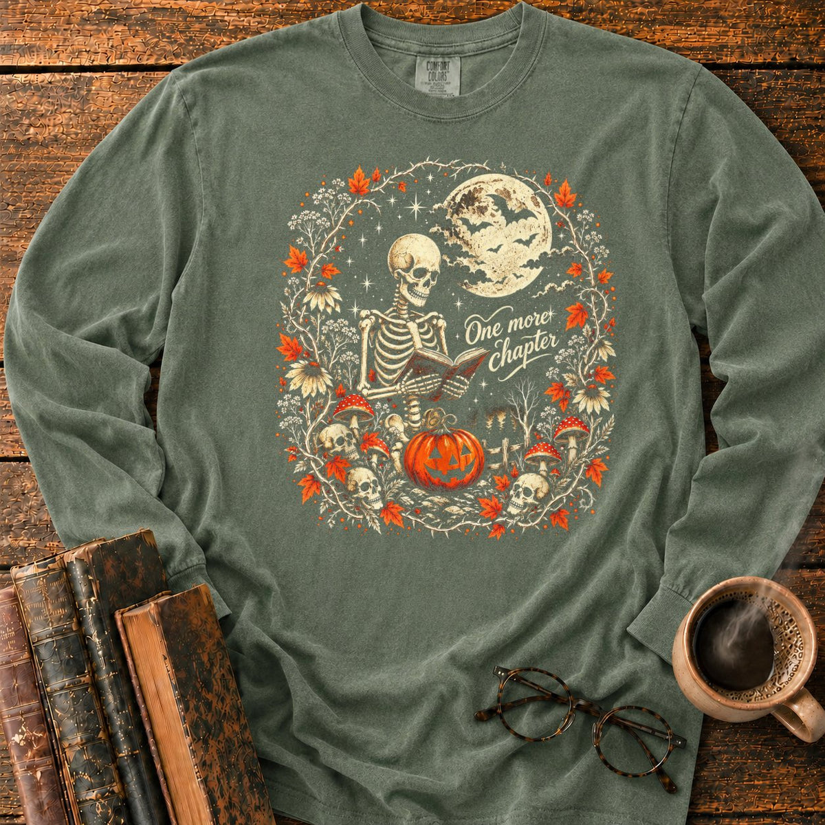 One More Chapter Skeleton Pumpkin LS T-Shirt in Hemp – BooksThreads