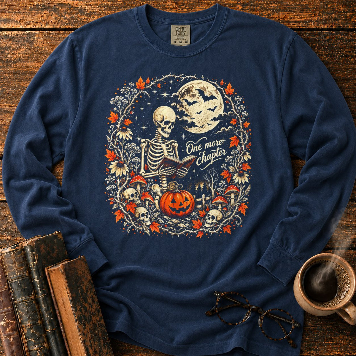 One More Chapter Skeleton Pumpkin LS T-Shirt in Midnight – BooksThreads