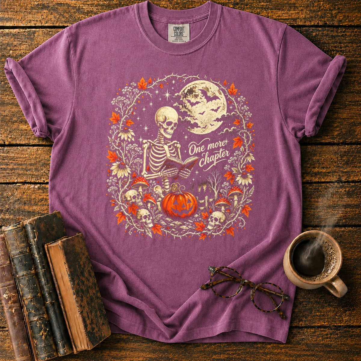 One More Chapter Skeleton Pumpkin T-Shirt in Berry – BooksThreads