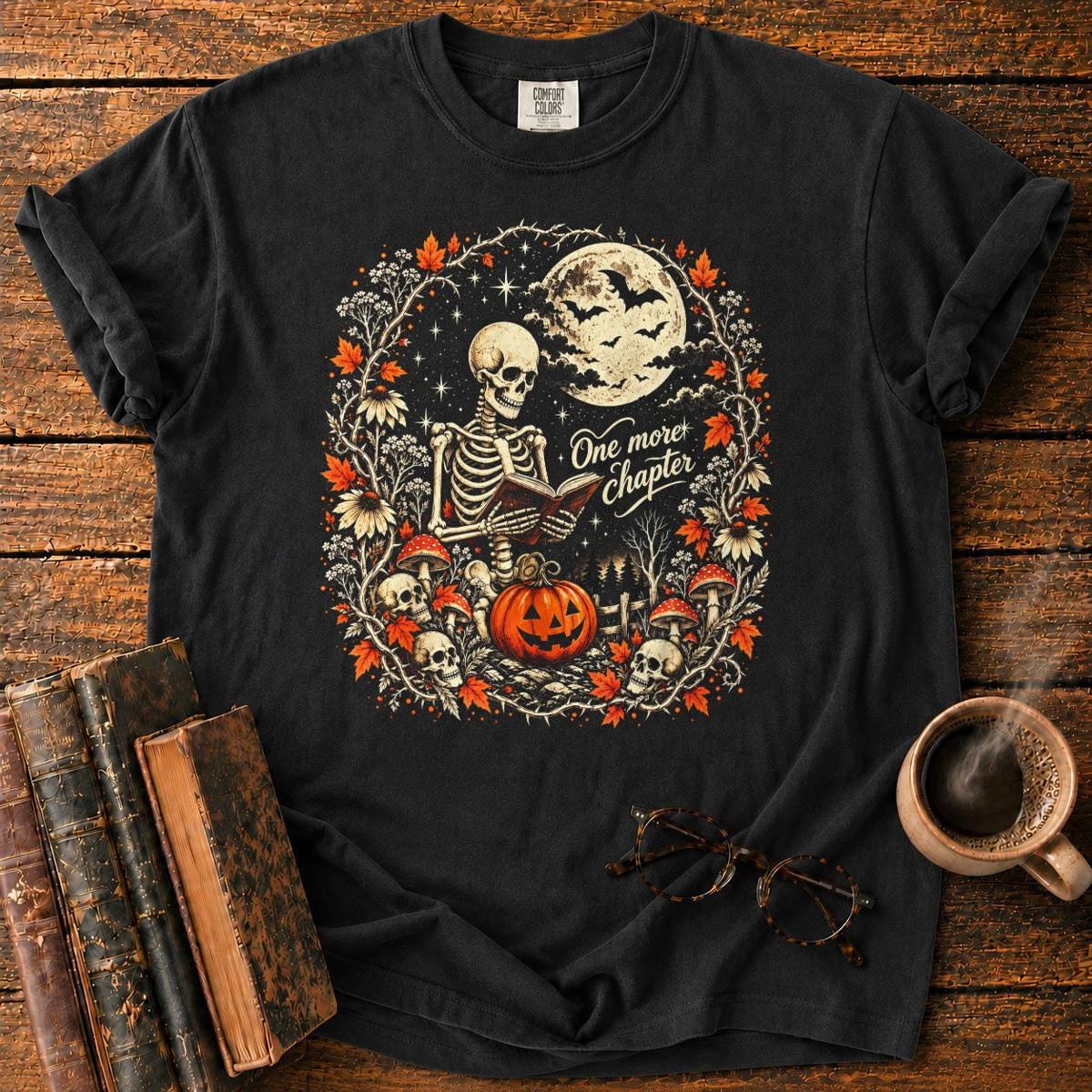 One More Chapter Skeleton Pumpkin T-Shirt in Black – BooksThreads