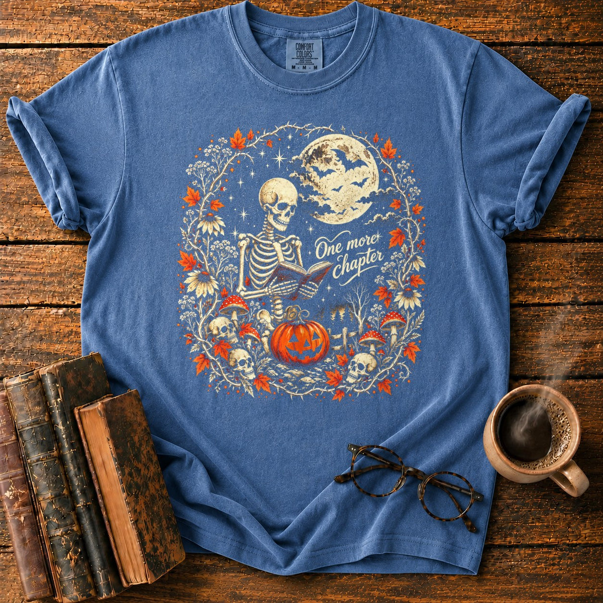 One More Chapter Skeleton Pumpkin T-Shirt in Denim – BooksThreads