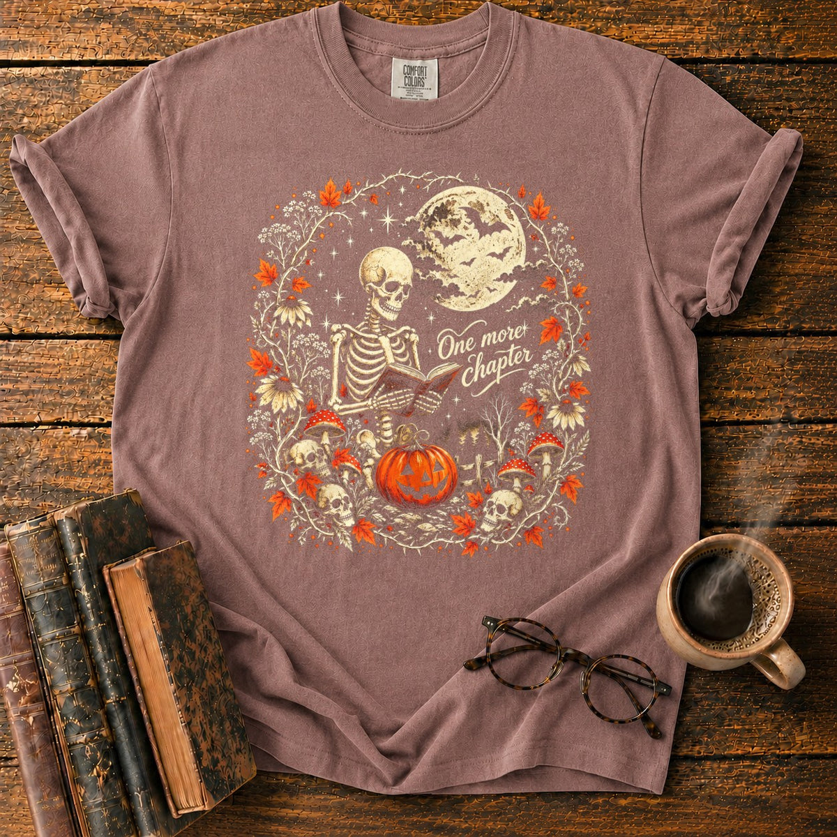 One More Chapter Skeleton Pumpkin T-Shirt in Espresso – BooksThreads