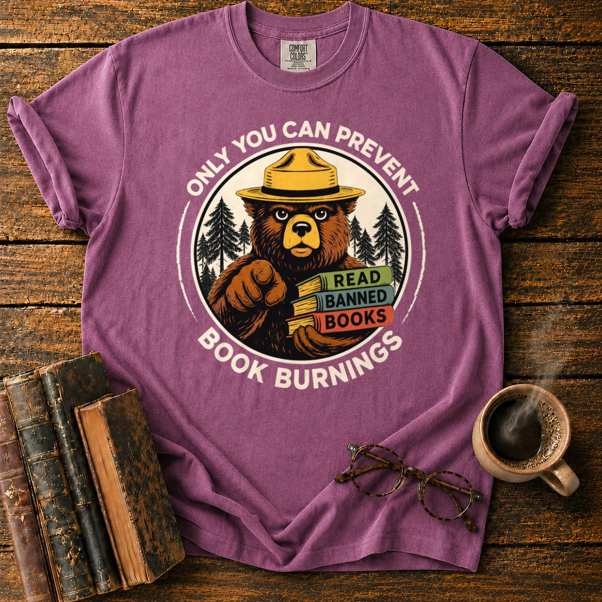 Only You Can Prevent Book Burnings T-Shirt in Berry – BooksThreads