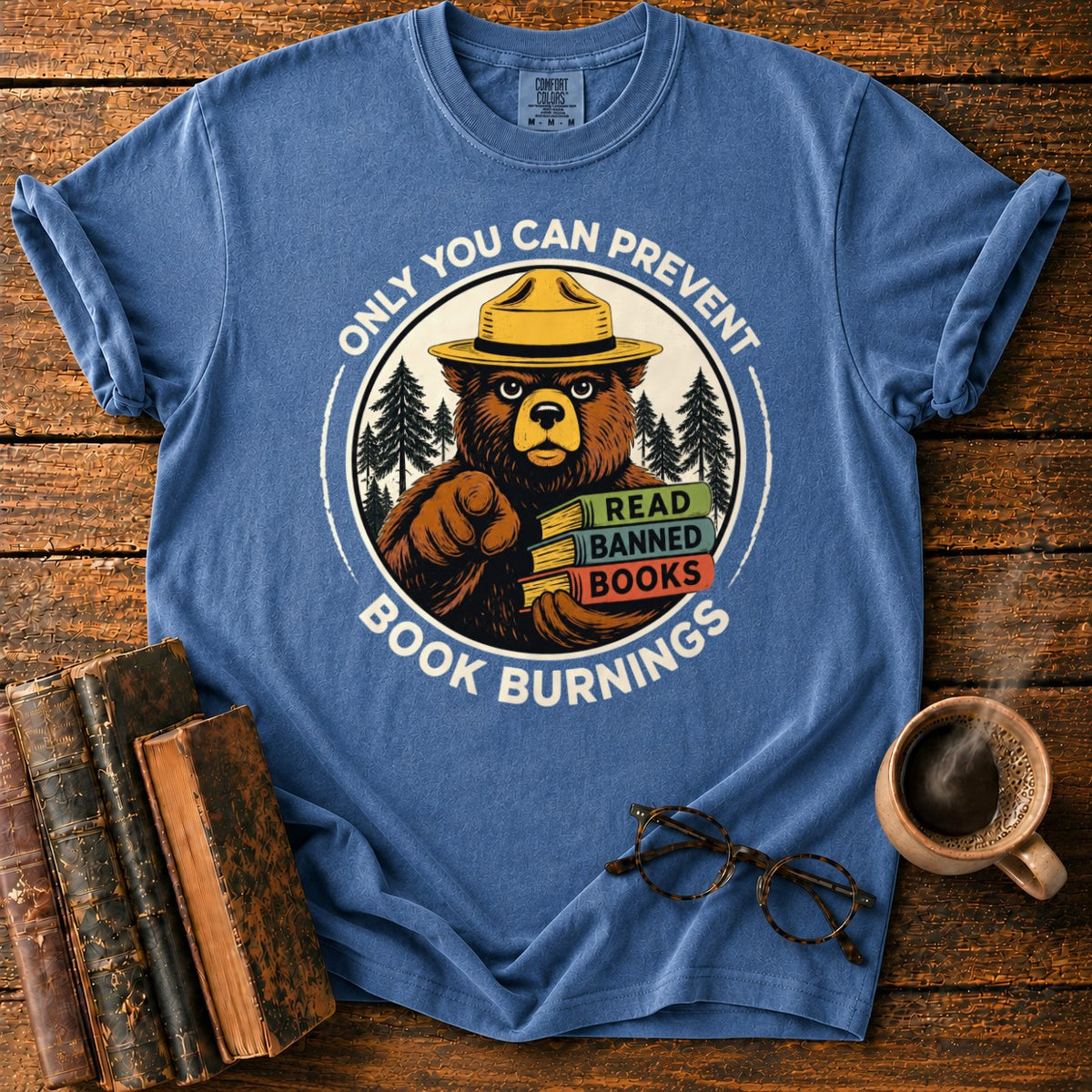 Only You Can Prevent Book Burnings T-Shirt in Denim – BooksThreads