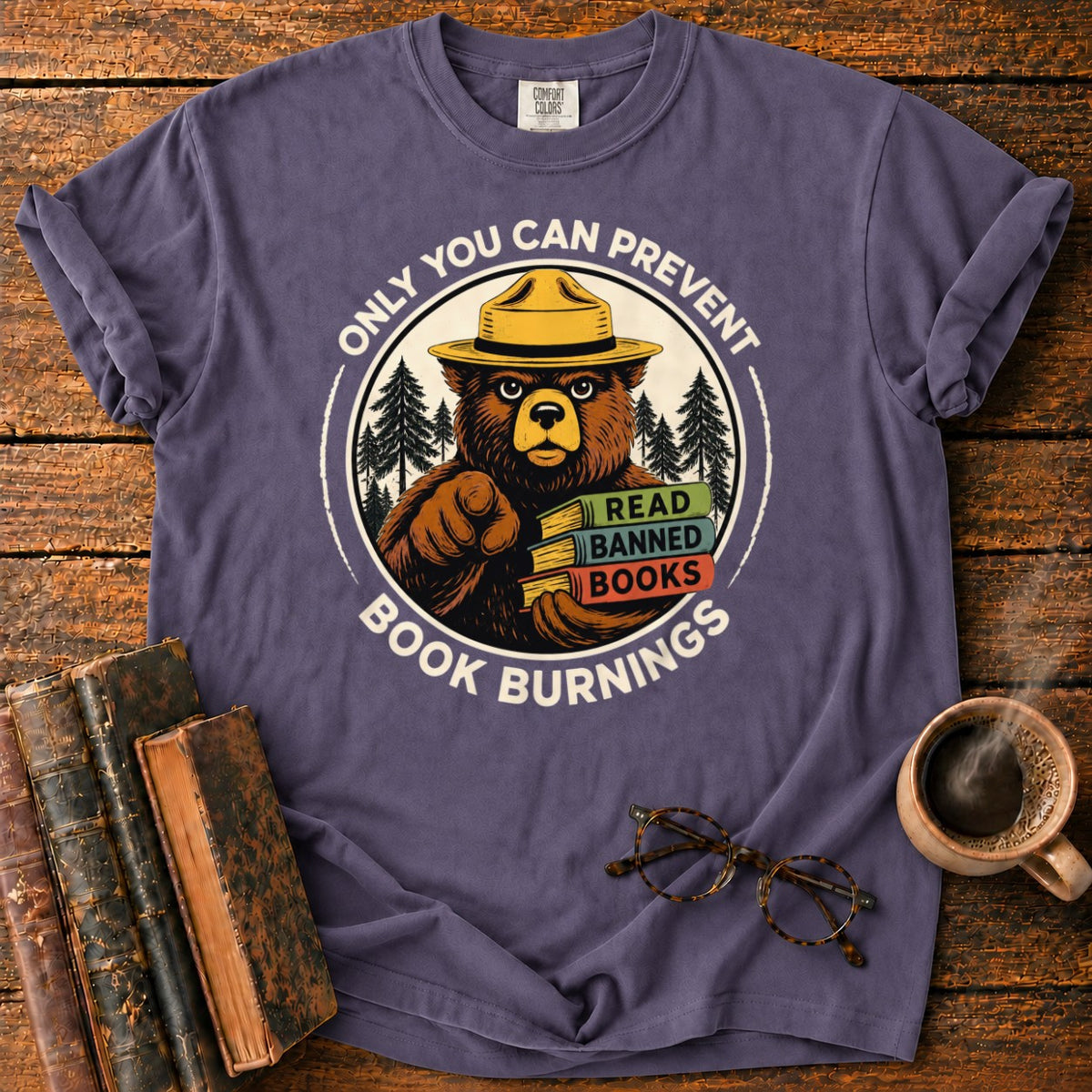 Only You Can Prevent Book Burnings T-Shirt in Grape – BooksThreads