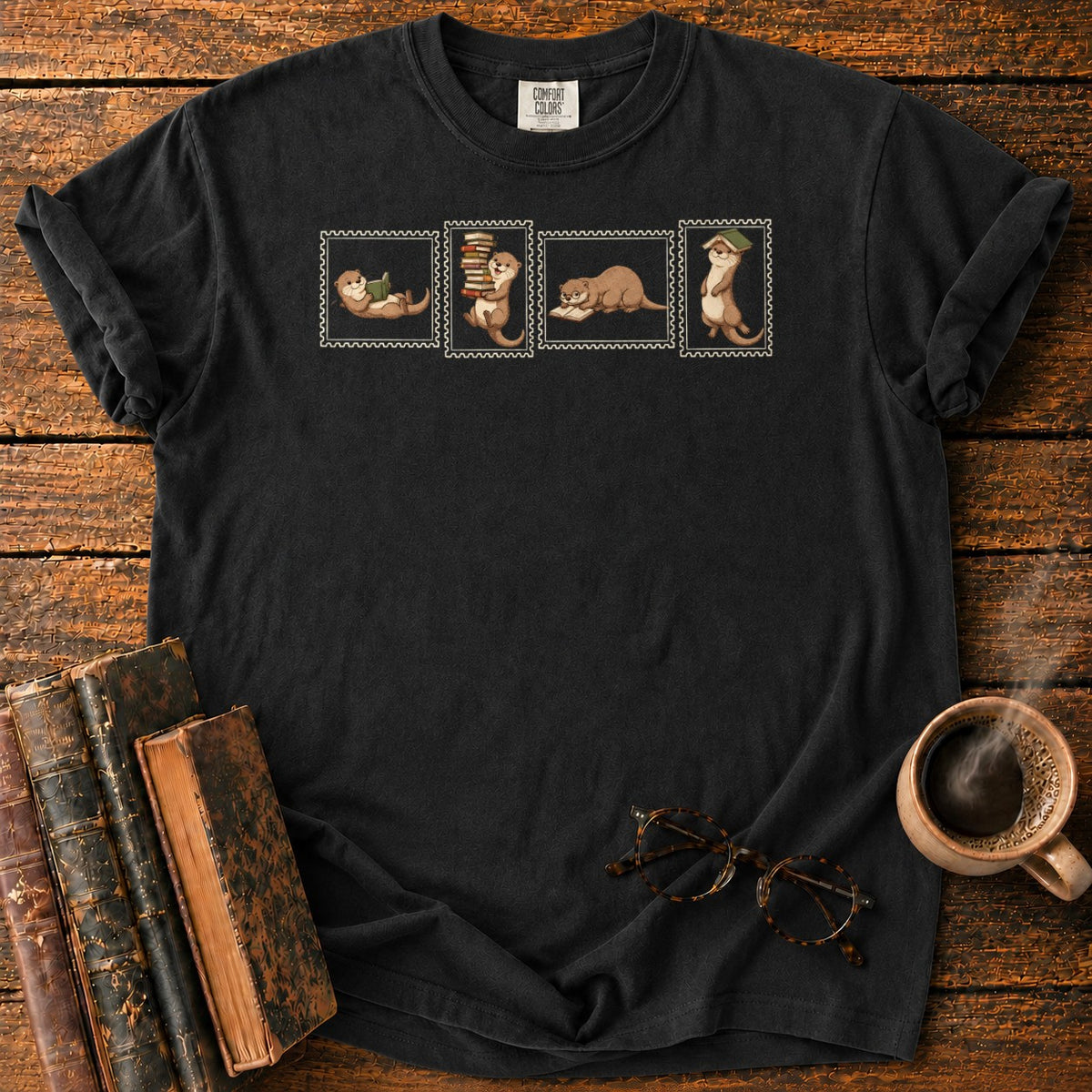 Otter Book Stamp Collection T-Shirt in Black – BooksThreads