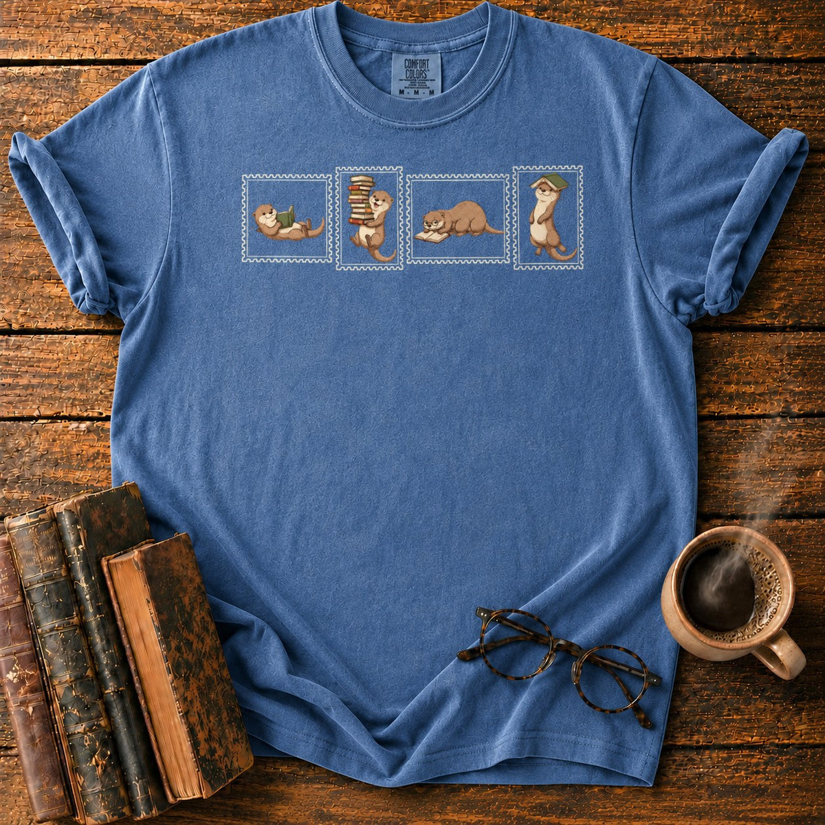 Otter Book Stamp Collection T-Shirt in Denim – BooksThreads