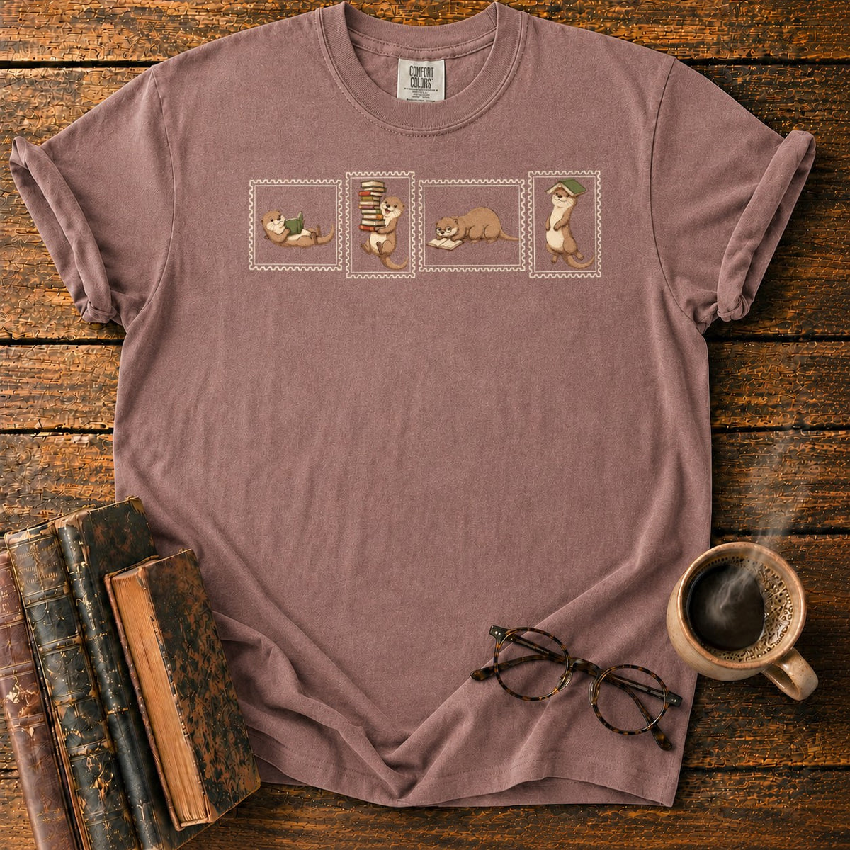 Otter Book Stamp Collection T-Shirt in Espresso – BooksThreads