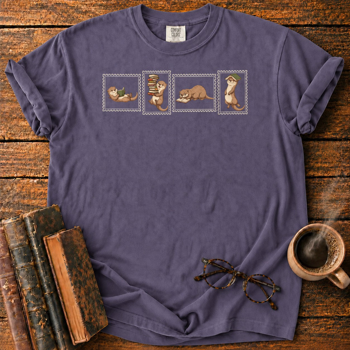 Otter Book Stamp Collection T-Shirt in Grape – BooksThreads
